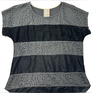 Dolan Left Coast Women’s S Black Velvet & Lace Striped Short Sleeve Top Anthro
